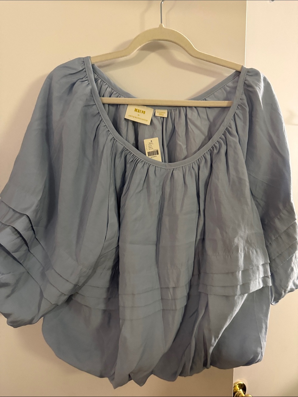 Maeve Soft Blue Peasant Bubble Hem Top